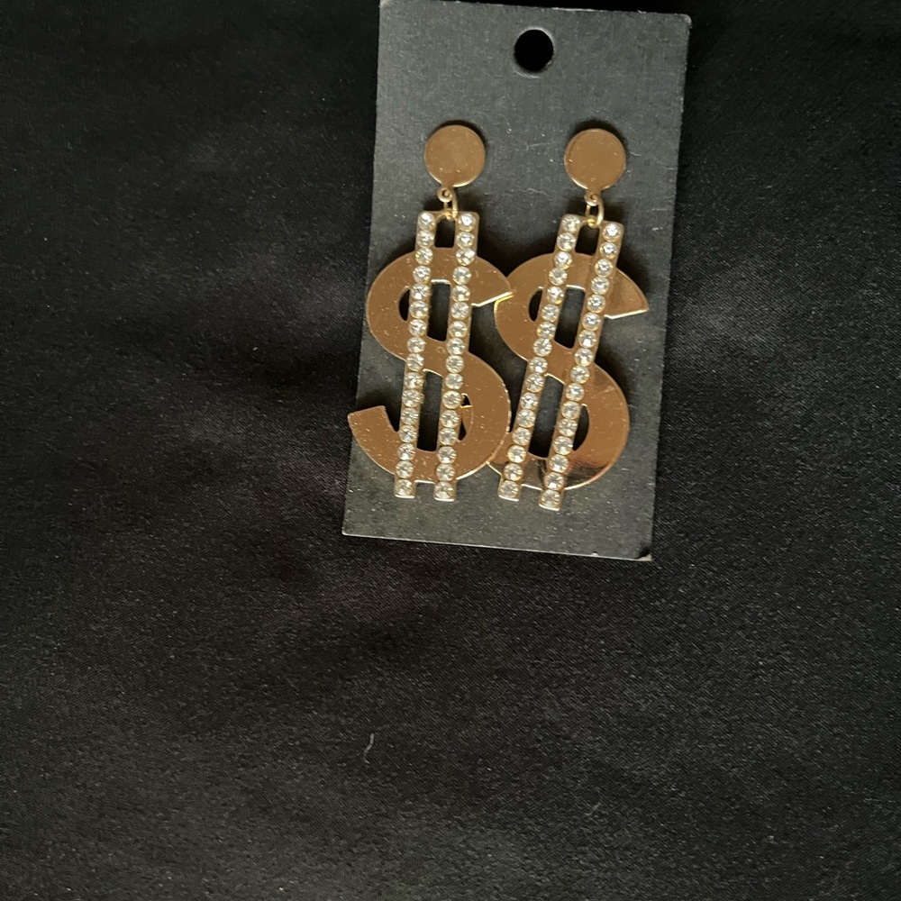 $ money sign bling earrings $